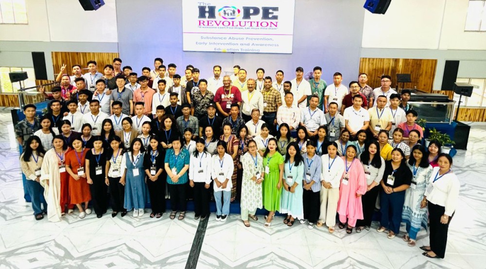 Participants and speakers of the two-day seminar on substance abuse prevention, organized by Hope Restoration under Teen Challenge, pose for a group photo at Bethesda AG Church, Dimapur on May 3.